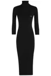 Elisabetta Franchi Form-fitting Black Midi Dress With Ribbed Texture And Logo Detail In Black