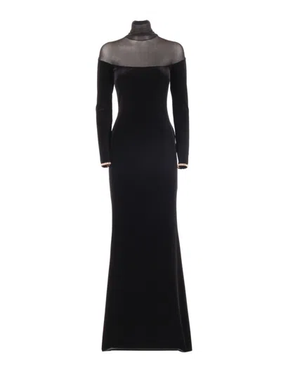 Elisabetta Franchi Form-fitting Midi Dress With High Neckline In Black