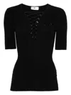 Elisabetta Franchi Form-fitting Top With Deep V-neck And Lace-up Detail