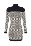 Elisabetta Franchi Form-fitting White Dress With Geometric Pattern In Black