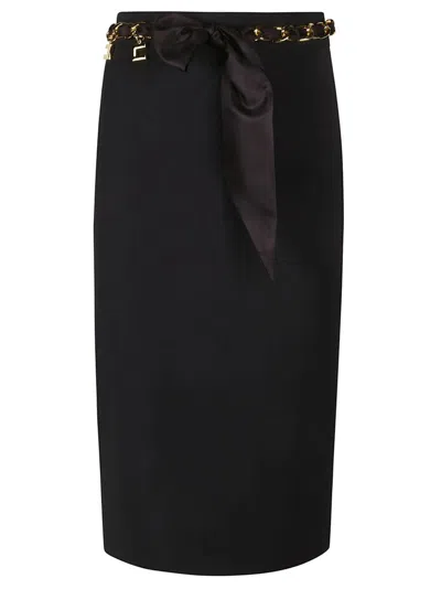 Elisabetta Franchi Foulard Scarf Belt Midi Skirt In Black