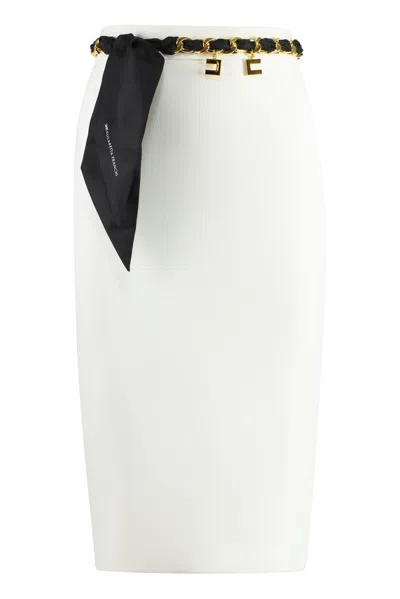 Elisabetta Franchi Foulard Scarf Belt Midi Skirt In White