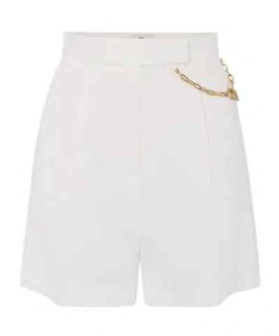 Elisabetta Franchi White Shorts With Chain Detail On The Front And Front Concealed Closure In Viscose Stretch Woman