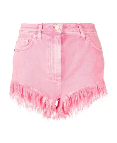 Elisabetta Franchi Frayed Denim Mini Shorts In Pink