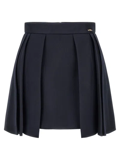 Elisabetta Franchi Fresh Wool Pleated Skirt In Navy