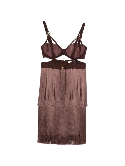 Elisabetta Franchi Fringe Bra Dress In Brown