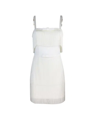 Elisabetta Franchi Fringe Detailed Sleeveless Mini Dress In White
