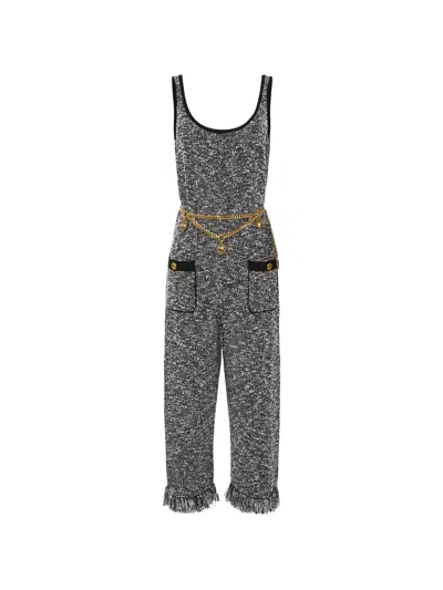 Elisabetta Franchi Fringed Bouclé Knit Jumpsuit In Black