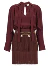 Elisabetta Franchi Maroon Fringed Dress