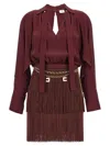 Elisabetta Franchi Maroon Fringed Dress In Red