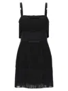 Elisabetta Franchi Fringed Dress With Adjustable Straps And Bow Accents In Nero