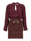 Elisabetta Franchi Fringe-detail Mini Dress In Rojo Oscuro
