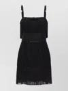 Elisabetta Franchi Fringed Dress With Adjustable Straps And Bow Accents In Black
