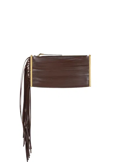 Elisabetta Franchi Fringed Leather Shoulder Bag In Black