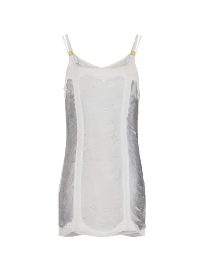 Elisabetta Franchi Fringed Strap Mini Dress In Silver