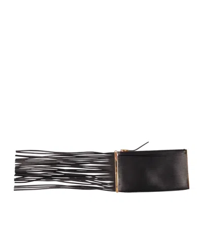 Elisabetta Franchi Fringed Zip Clutch Bag In Brown