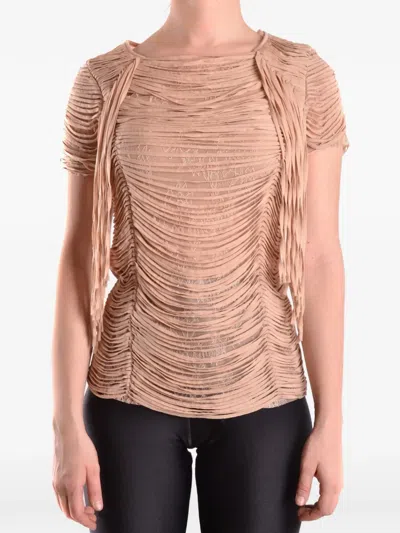 Elisabetta Franchi Fringe-detail Lace-overlay T-shirt In Pink