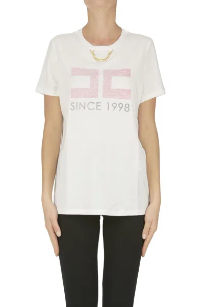 Elisabetta Franchi Front Designer Logo T-shirt In White