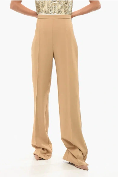 Elisabetta Franchi Front Pleated Palazzo Pants In Brown