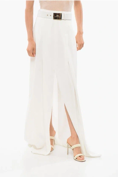 Elisabetta Franchi Front Split Maxi Skirt With Belt In White