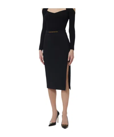 Elisabetta Franchi Skirt In Lightweight Crepe Fabric With Jewel Plaque In Black