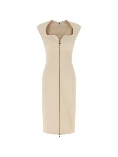 Elisabetta Franchi Dress Heart Neckline Fitted Midi Silhouette In Brown