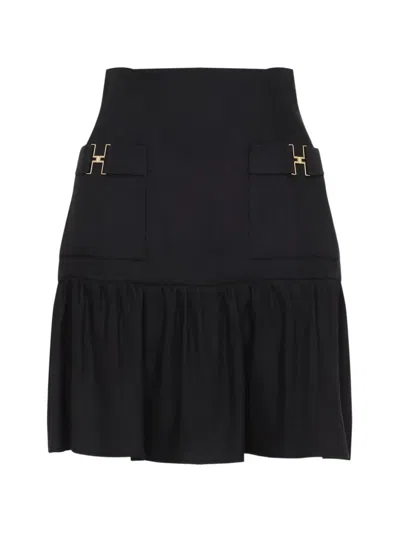 Elisabetta Franchi Linen Mini Skirt High Fitted Waist In Black