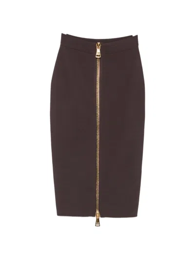 Elisabetta Franchi Front-zip Pencil Midi Skirt In Brown