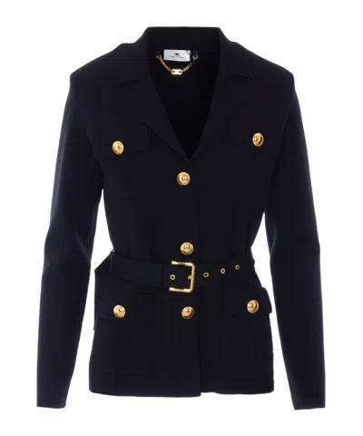Elisabetta Franchi Full Milano Stitch Knit Jacket In Blue