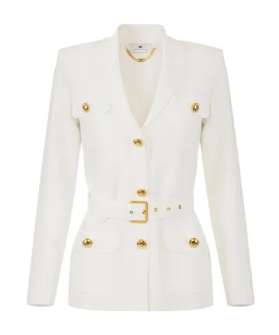 Elisabetta Franchi Full Milano Stitch Knit Jacket In White