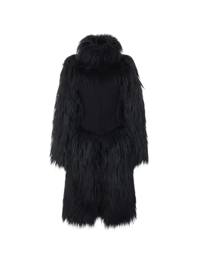 Elisabetta Franchi Fur-effect Coat With Bustier In Black