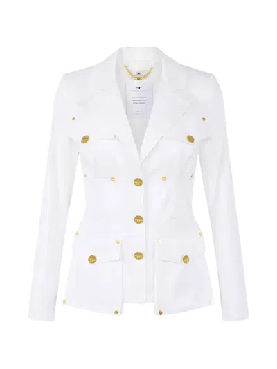 Elisabetta Franchi Gabardine Cargo-pockets Jacket In White