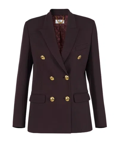 Elisabetta Franchi Gabardine Double-breasted Jacket In Gold