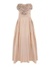 Elisabetta Franchi Dress In Gabardine Fabric With Embroidered Roses In Pink