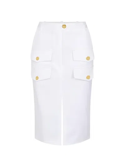 Elisabetta Franchi Gabardine Flap-pockets Skirt In White