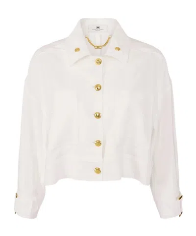 Elisabetta Franchi Gabardine Pea Coat In White