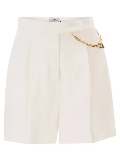 Elisabetta Franchi White Shorts With Chain Detail On The Front And Front Concealed Closure In Viscose Stretch Woman