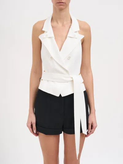 Elisabetta Franchi Gabardine Vest With Belt In White