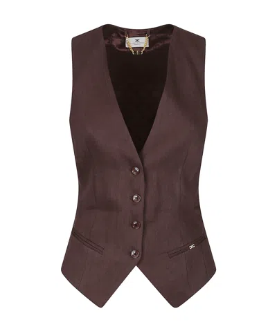 Elisabetta Franchi Gabardine Waistcoat In Brown
