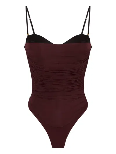 Elisabetta Franchi Gathered Bodysuit In Burgundy