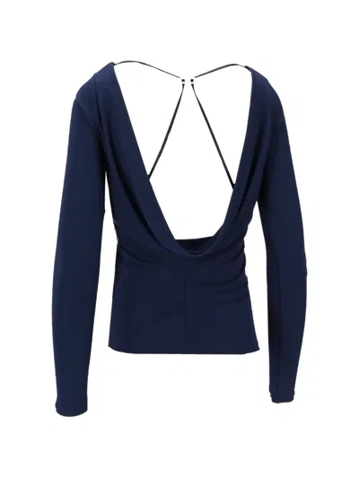 Elisabetta Franchi Gathered-detail Long-sleeved Blouse In Blue