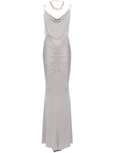 Elisabetta Franchi Gathered Sleeveless Gown In Grey