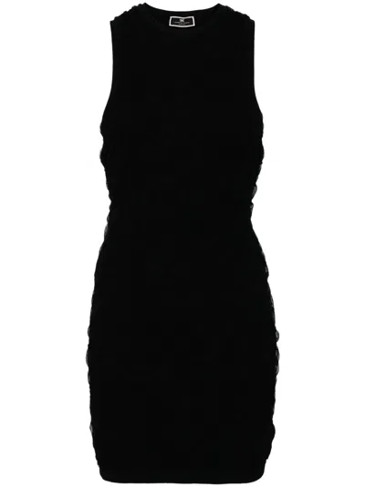 Elisabetta Franchi Gauze-effect Knitted Minidress In Black