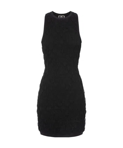 Elisabetta Franchi Gauze-effect Knitted Minidress In Black