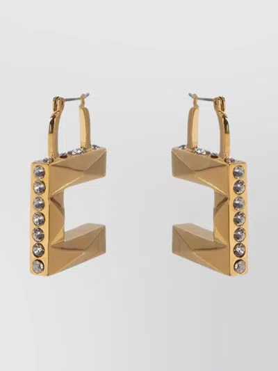 Elisabetta Franchi Geometric Hoop Earrings Textured Stones In Gold