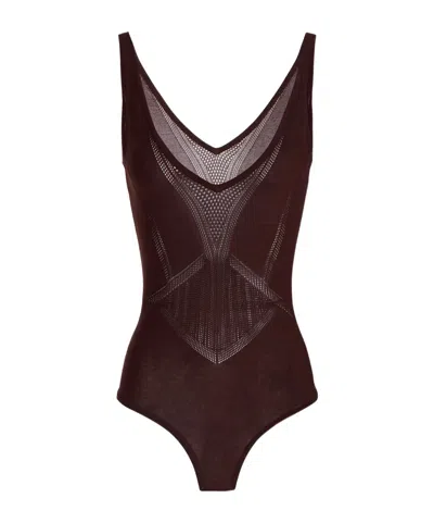 Elisabetta Franchi Geometric Knit Bodysuit Top In Burgundy