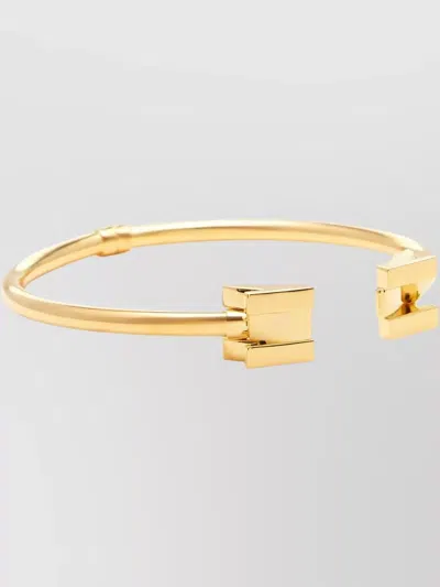 Elisabetta Franchi Geometric Logo Bracelet Adjustable Open Cuff In White