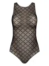 Elisabetta Franchi Sheer Patterned Tulle Bodysuit In Black