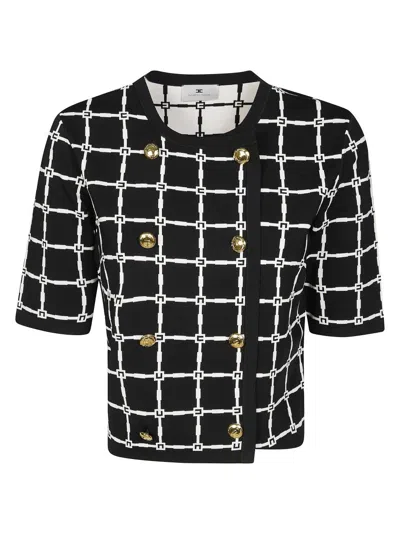 Elisabetta Franchi Geometric Pattern Cropped Jacket In Black