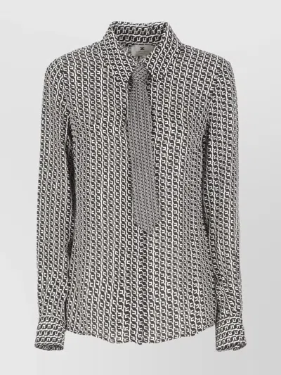 ELISABETTA FRANCHI GEOMETRIC PRINT LONG SLEEVE SHIRT WITH TIE